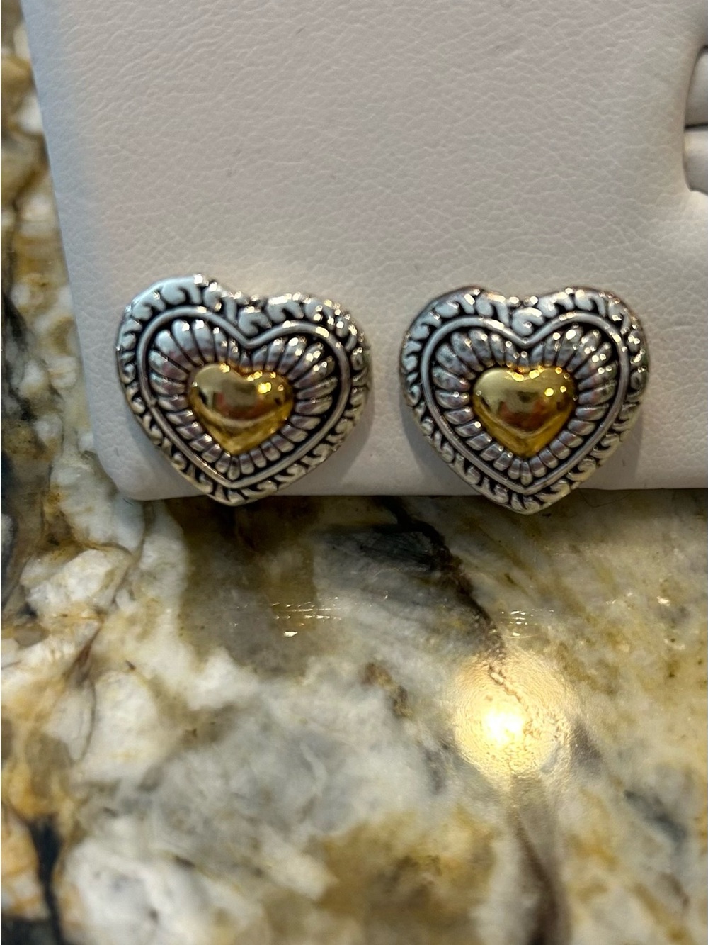 Vintage Avon Two-Tone Heart Clip On Earrings - Silver and Gold